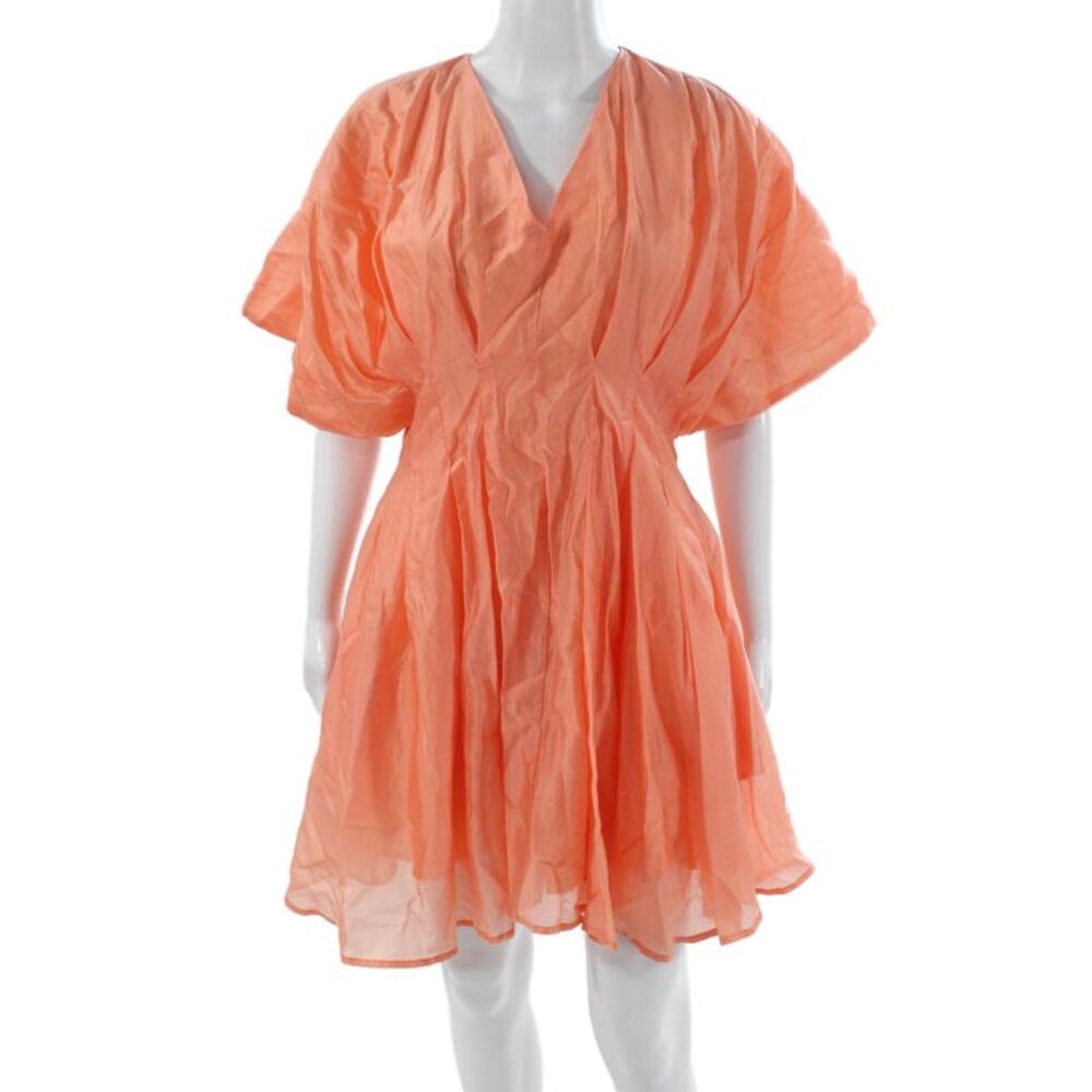 Area Stars Womens Mini Dress Orange V Neck Short Sleeve Lyocell Zip Size S